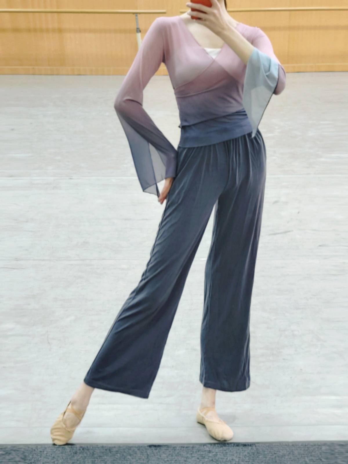 Born classical dance exercises, body rhyme clothes, gauze, Chinese dance dance clothing, female elegant top dressing show show