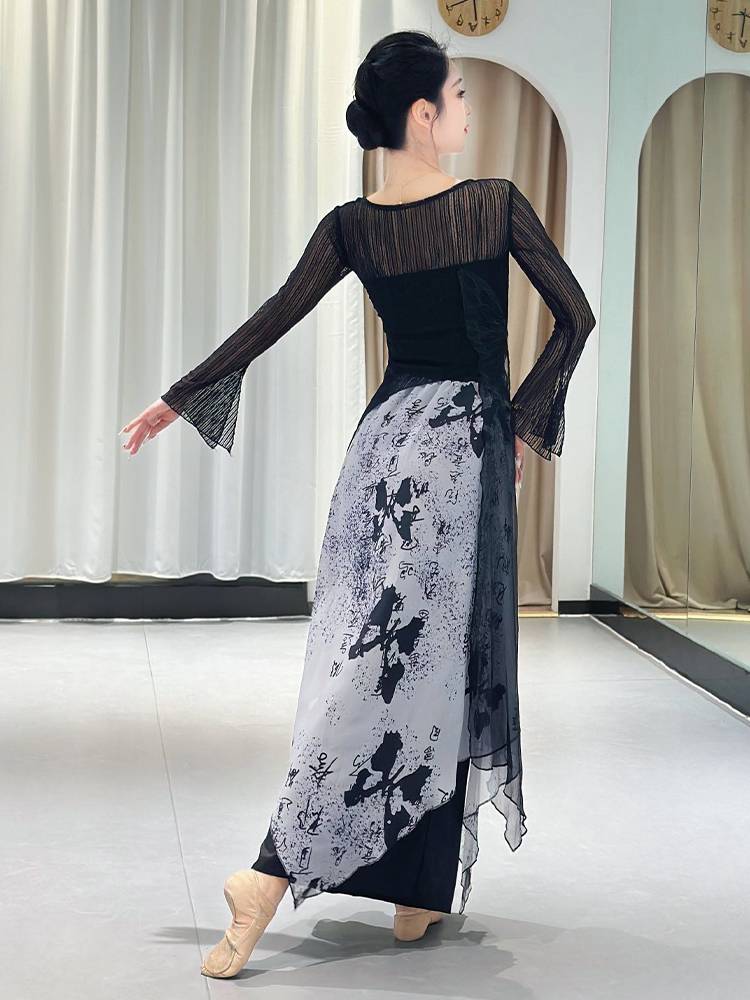 Classical dance clothing female new Chinese -style body rhyme ink gauze performance juvenile butterfly horn sleeve national style dance practice uniform