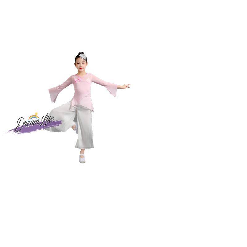 Children's rhyme gauze classical dance cheongsam wide -leg pants Girls Chinese dance exercise uniforms elegant dance body clothes summer