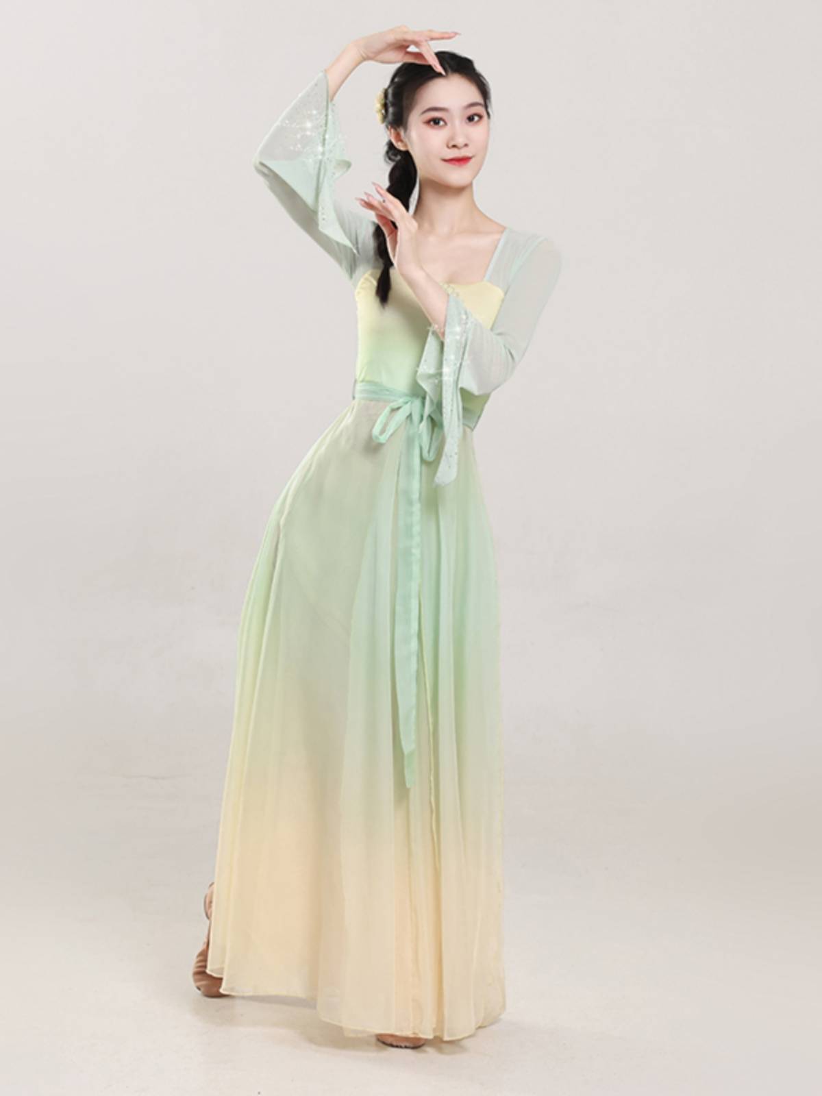 Classical dance clothing female elegant fairy ancient wind yarn coat practice service Chinese dance long dress Han Tang dance service