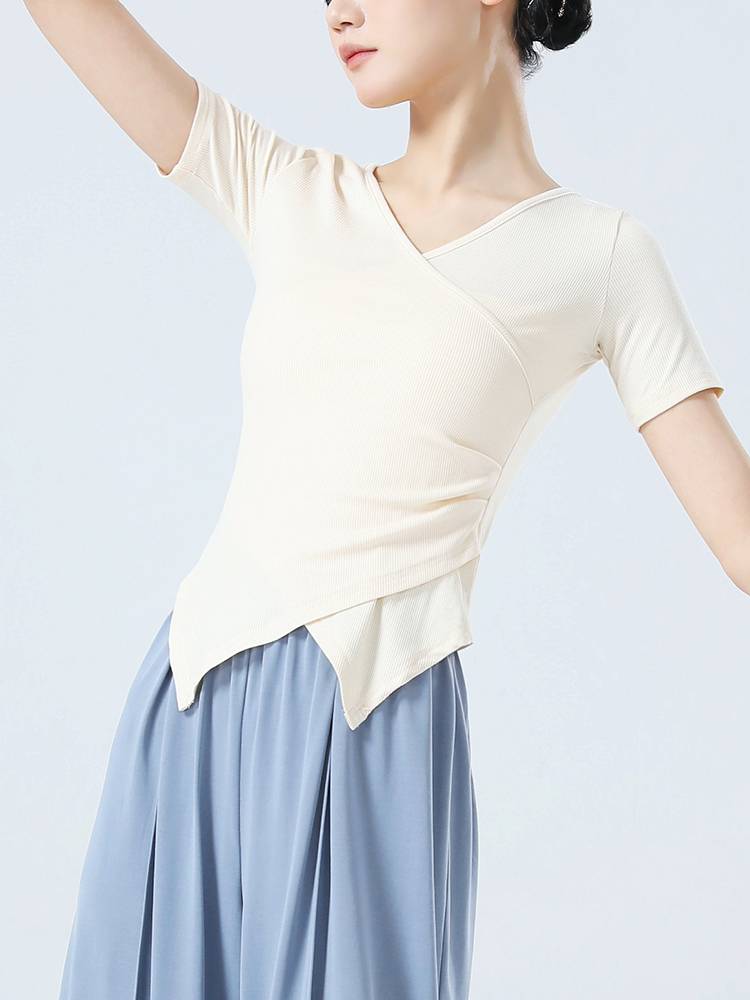Ai Dance Ge Dance Top Female Chinese Dance Sports Service Classical Dance Server V -neck Short Sleeve Modern Dance Funny