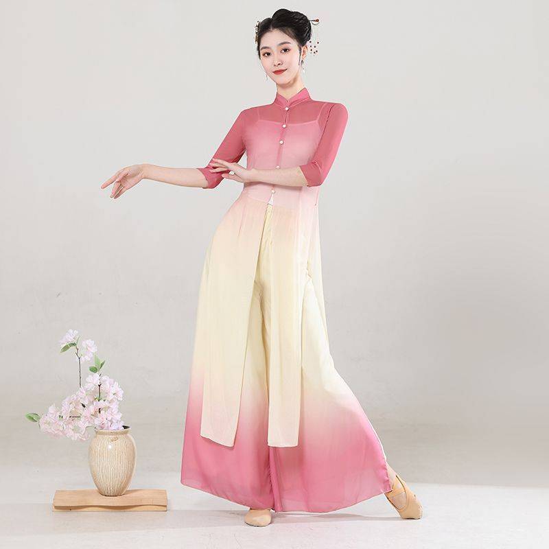 Classical dance clothing, elegant wool, elastic network practice service performance, long gauze Chinese dance modern dance performance service