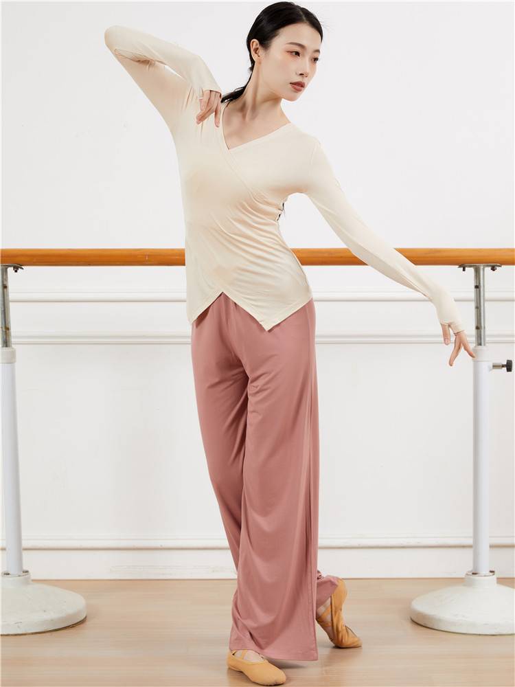 Dance practice suit suit Modern dance clothing wide -leg pants black art test -shaped sports girl classical dance long sleeves