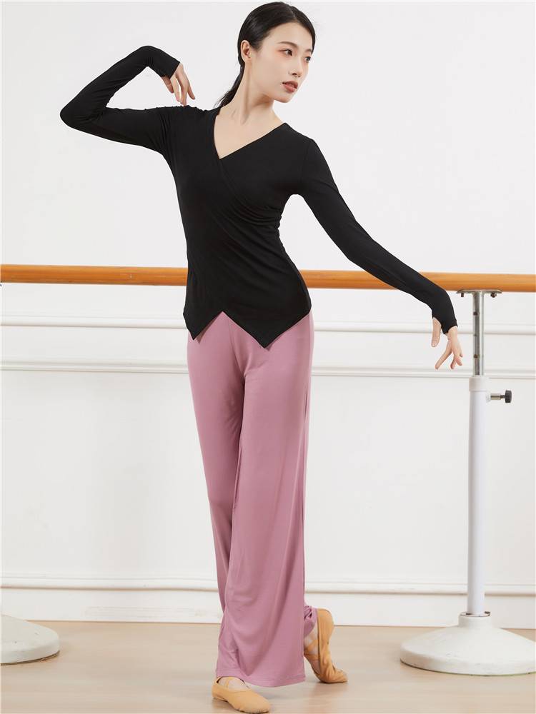 Dance practice suit suit Modern dance clothing wide -leg pants black art test -shaped sports girl classical dance long sleeves