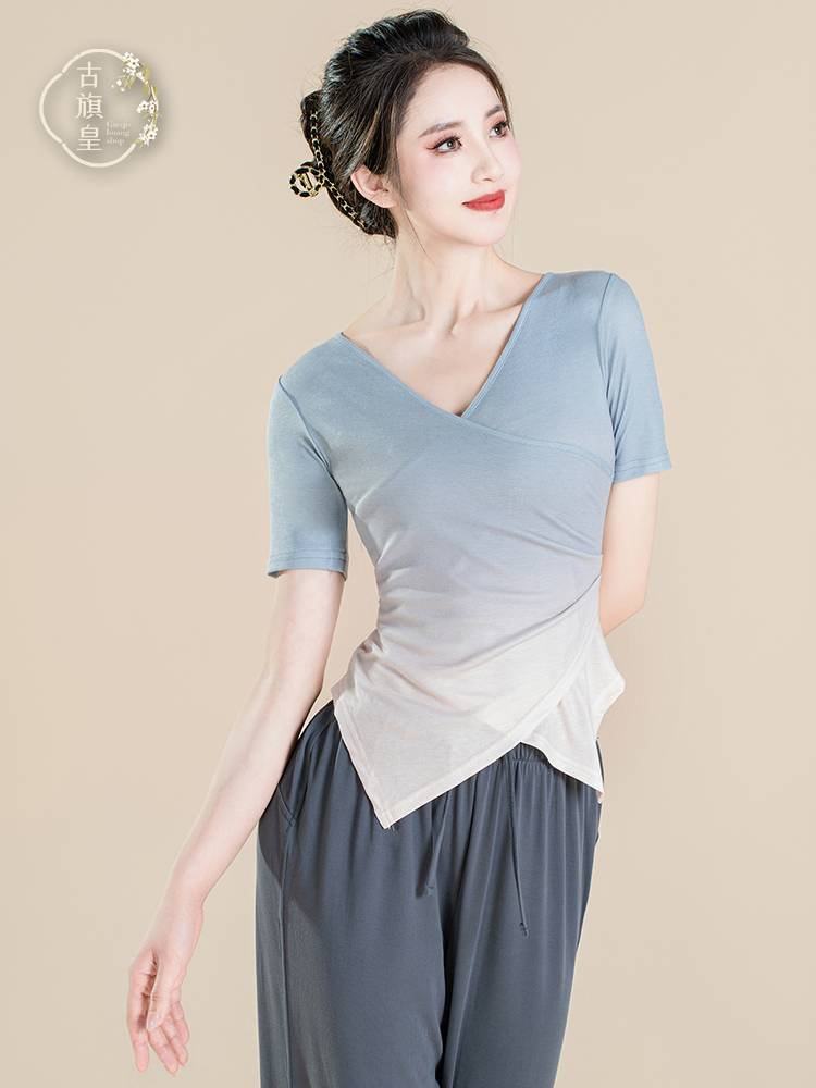 Ancient Banner Emperor Modern Dance Short -sleeved Top Summer Adult Classical Dance National Dance Sports Forming Female Women
