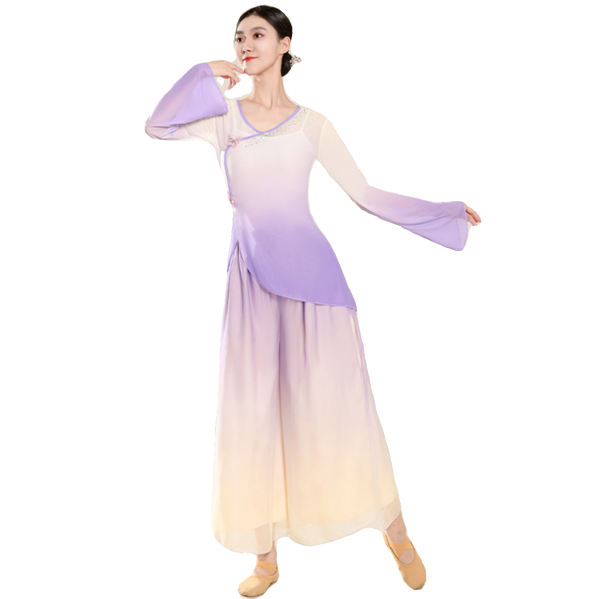 Classical dance dance clothing practice service women's body rhyme yunyi fairy gas, elegant gradient hot drill split top girl