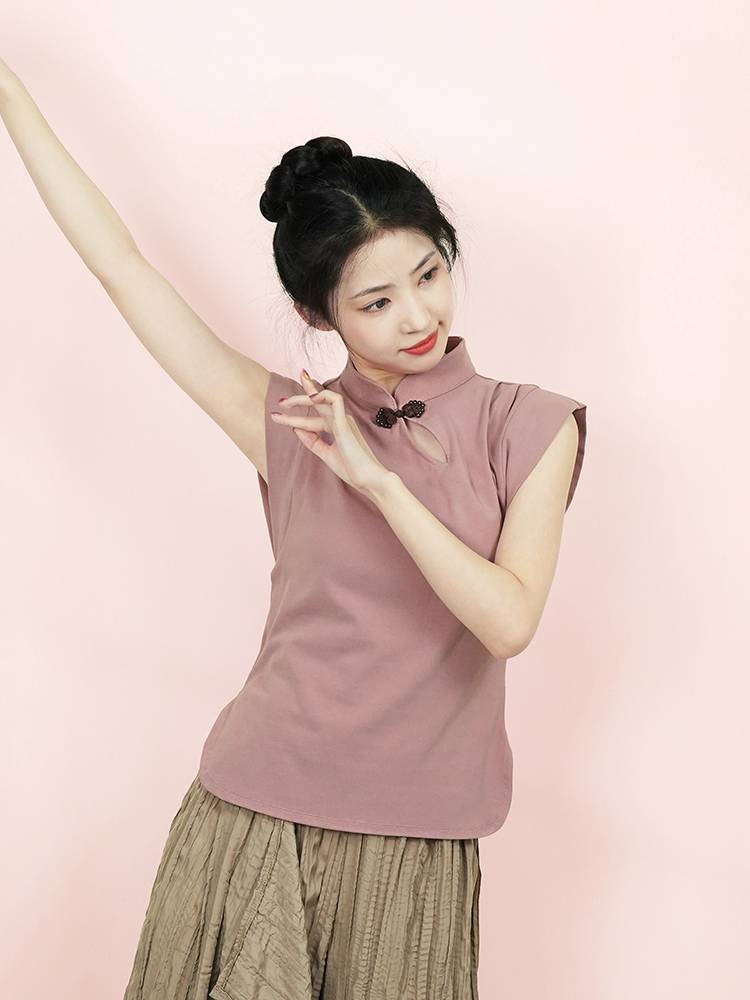 Modern dance, cheongsam collar dance dance dance girl thin sleeveless practice service Chinese dance clothing classical dance clothing