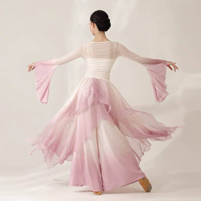 Classical dance clothing elegant gathered gauze clothes flow pants practice service Chinese dance same as the drunk Qingbo mountain ghost dance service