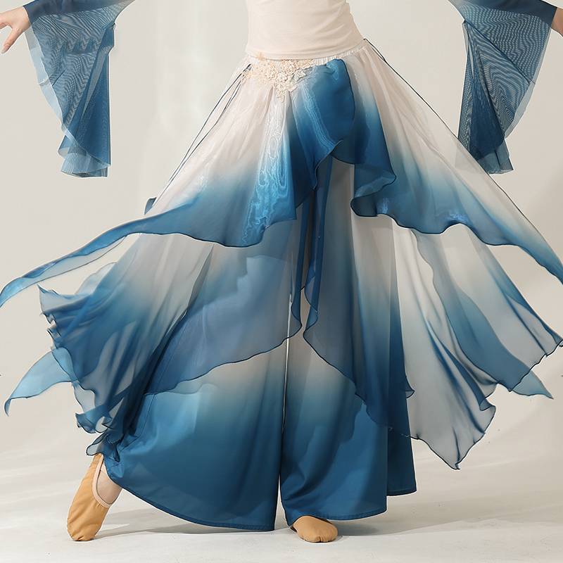 Classical dance clothing elegant gathered gauze clothes flow pants practice service Chinese dance same as the drunk Qingbo mountain ghost dance service