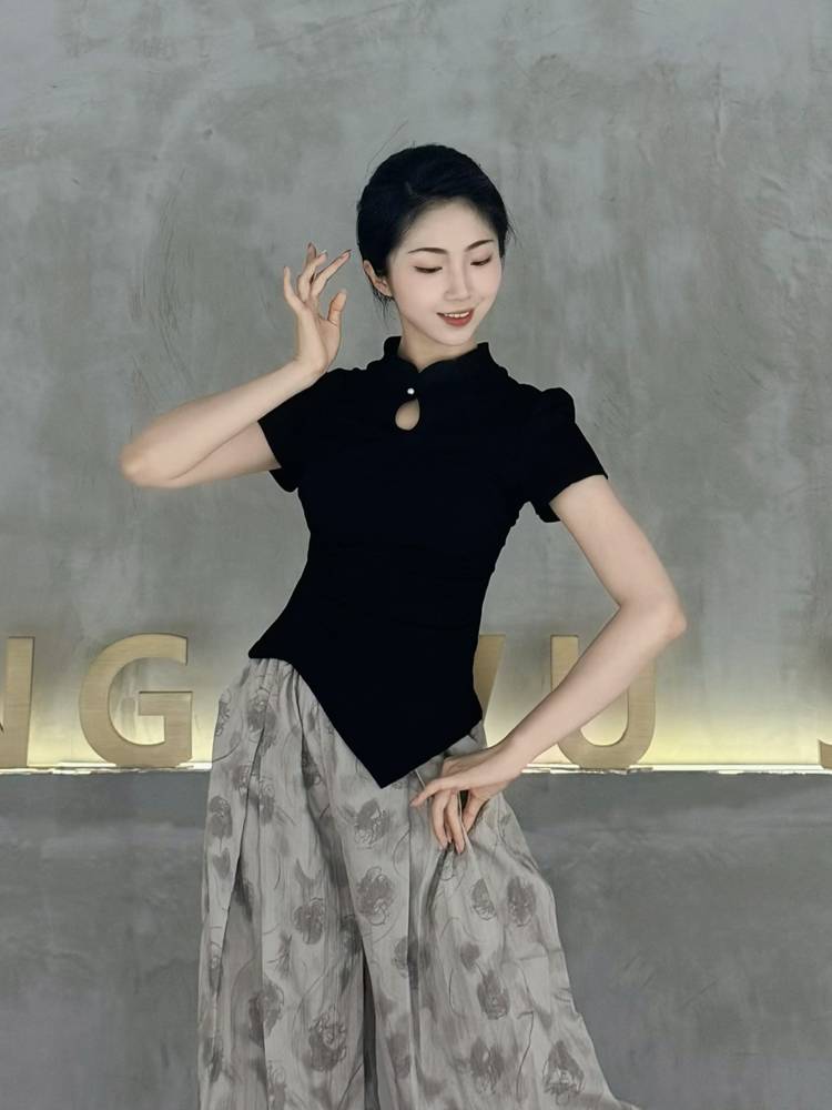 Guofeng Dance Summer Black Practice Short Sleeve Chinese Dance Dance Classical Dance Clothing 2024 New Modern Dance