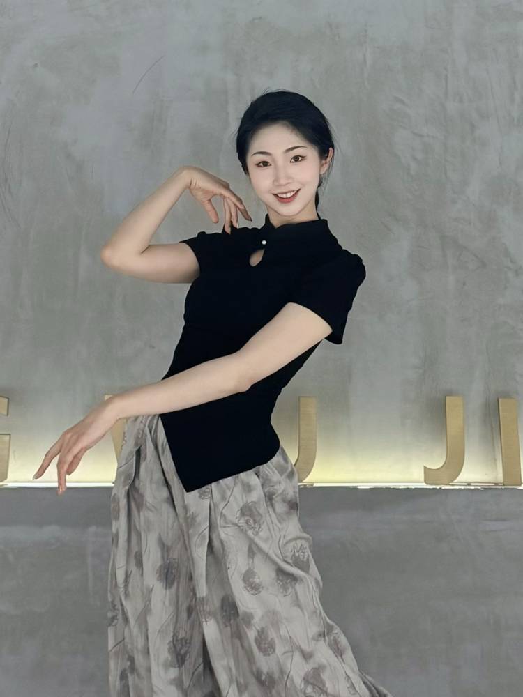 Guofeng Dance Summer Black Practice Short Sleeve Chinese Dance Dance Classical Dance Clothing 2024 New Modern Dance
