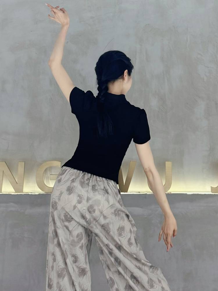 Guofeng Dance Summer Black Practice Short Sleeve Chinese Dance Dance Classical Dance Clothing 2024 New Modern Dance
