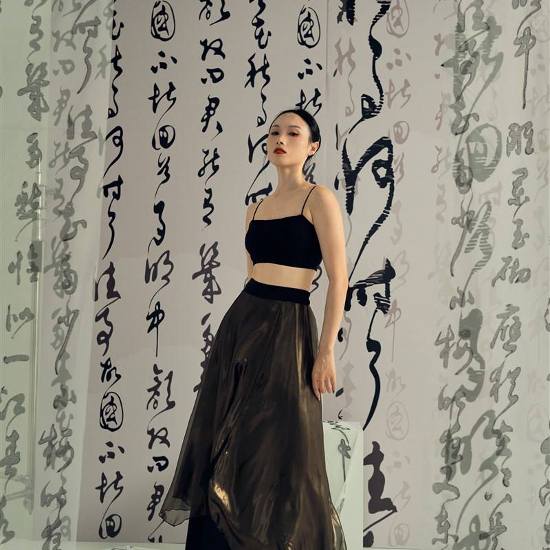 Soso classical dance ancient style dance service, golden gauze double layer of elegant temperament loose straight tube practice wide -leg skirt pants