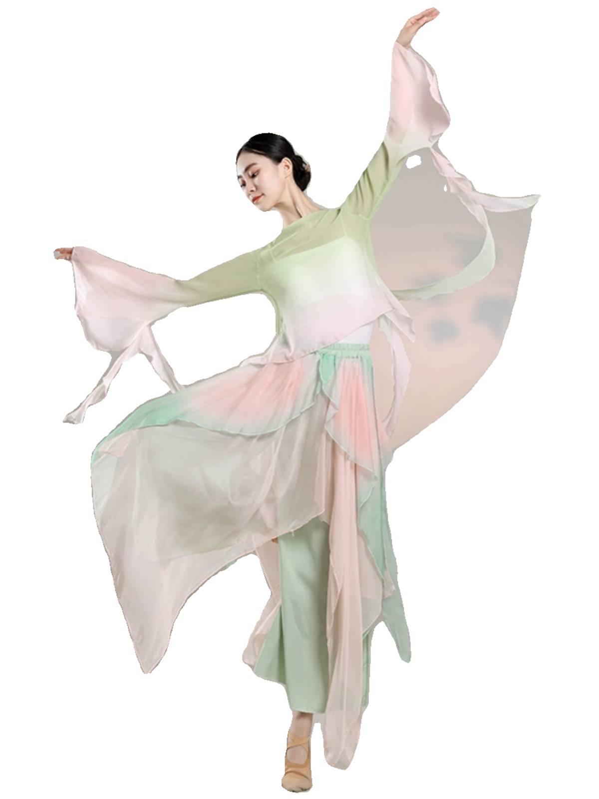 Classical Dance Performance Female Permanent Chinese Wind 2023 New Gradient Color Fan Dance Set Modern Dance Clothing