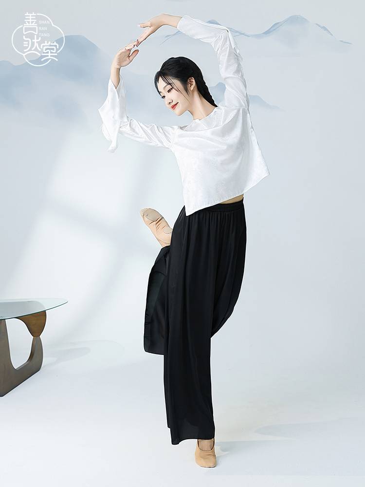 Shan Rantang's new modern dance loose long -sleeved shirt exercise uniforms, elegant printed Chinese dance classical dance service girl