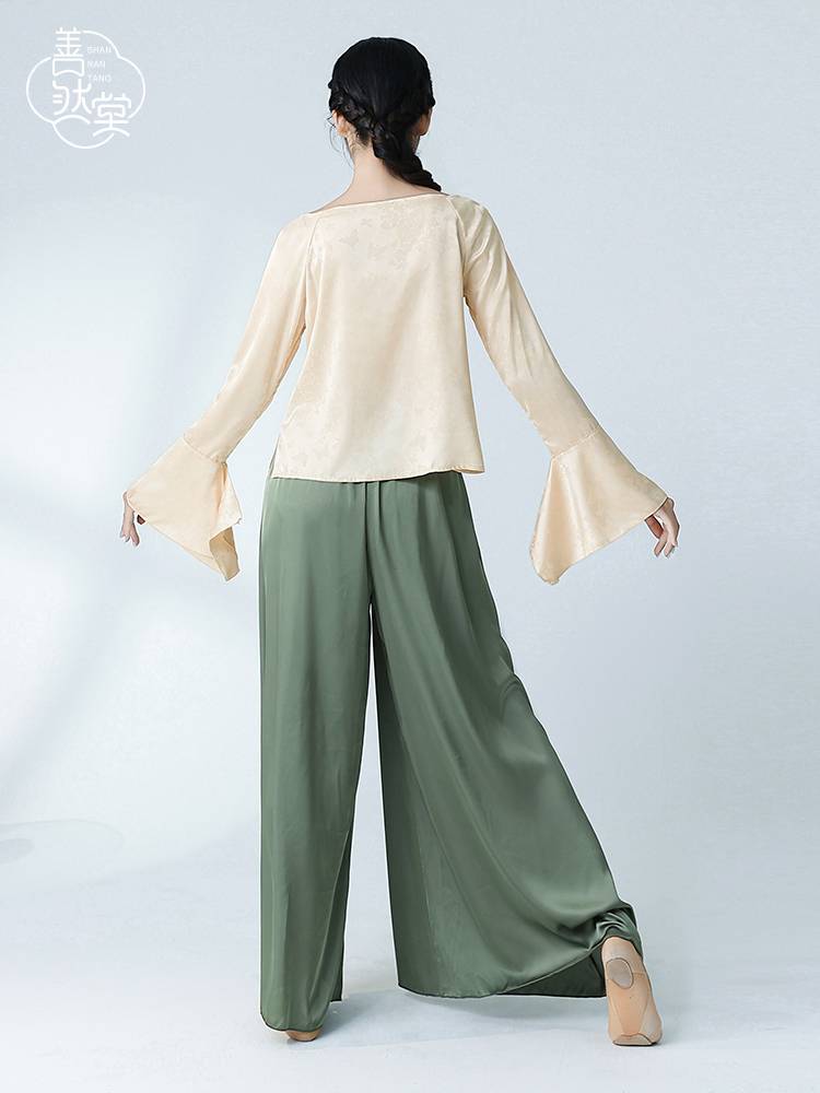 Shan Rantang's new modern dance loose long -sleeved shirt exercise uniforms, elegant printed Chinese dance classical dance service girl