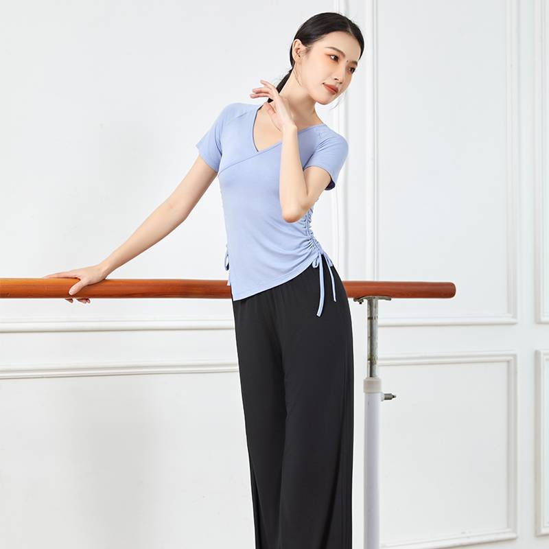Dance practice service women's suit Modern dance double -sided drawing classical Chinese dance ethnic clothing wide -leg pants dance clothes
