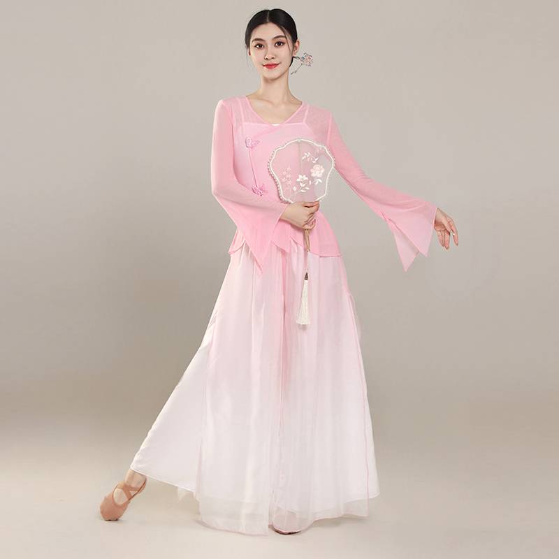 Classical dance clothing female body rhyme gradient elastic net gauze jacket elegant immortal exercise performance service performance service set