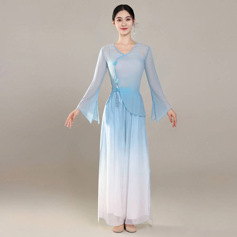 Classical dance clothing female body rhyme gradient elastic net gauze jacket elegant immortal exercise performance service performance service set
