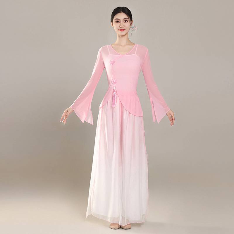 Classical dance clothing female body rhyme gradient elastic net gauze jacket elegant immortal exercise performance service performance service set