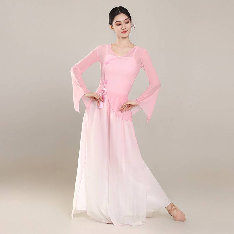 Classical dance clothing female body rhyme gradient elastic net gauze jacket elegant immortal exercise performance service performance service set