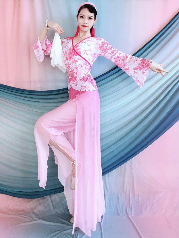 Chinese dance classical dance practice clothes, rhyme gauze, elegant ancient style Gradient color adult set performance service fairy