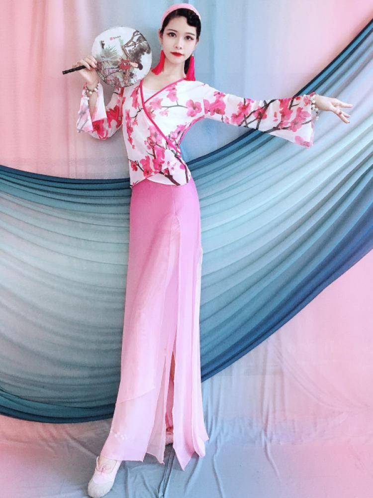 Chinese dance classical dance practice clothes, rhyme gauze, elegant ancient style Gradient color adult set performance service fairy