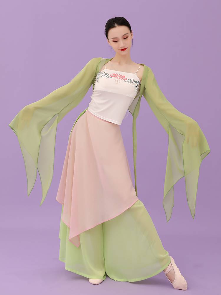 Classical dance clothing female body rhyme gauze, elegant fairy, wearing Chinese dance exercises, ancient style dance clothing performance clothing