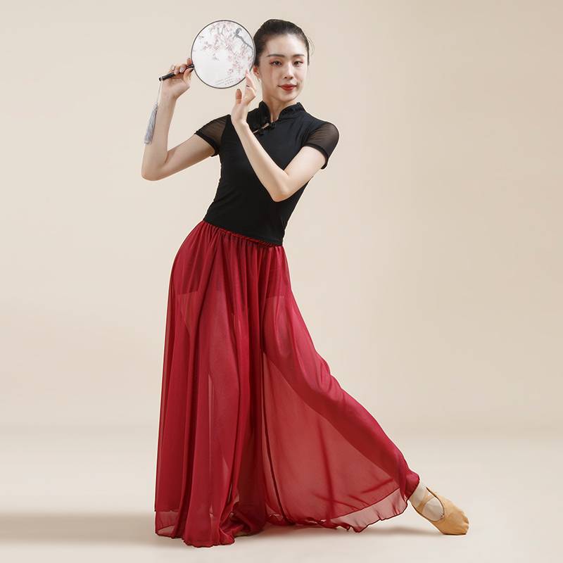 Chinese style classical dance dance clothing practice service female black cheongsam long -sleeved top yoga suit skirt