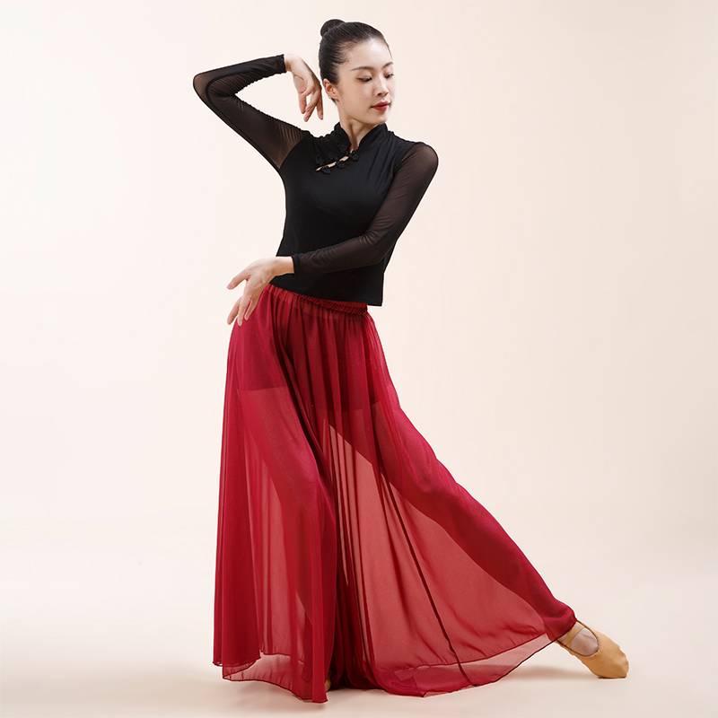 Chinese style classical dance dance clothing practice service female black cheongsam long -sleeved top yoga suit skirt