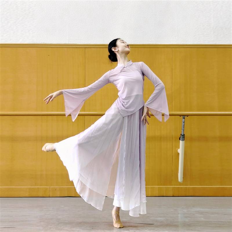 Classical dance yarn clothing, elegant, fairy pance, Chinese dance chiffon training, performance clothing skirt pants art test