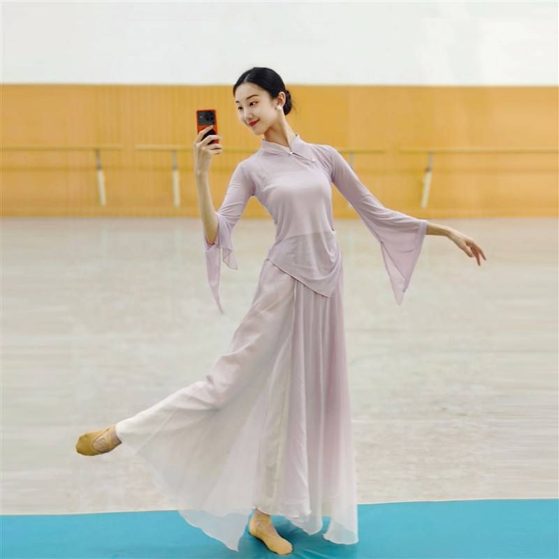 Classical dance yarn clothing, elegant, fairy pance, Chinese dance chiffon training, performance clothing skirt pants art test