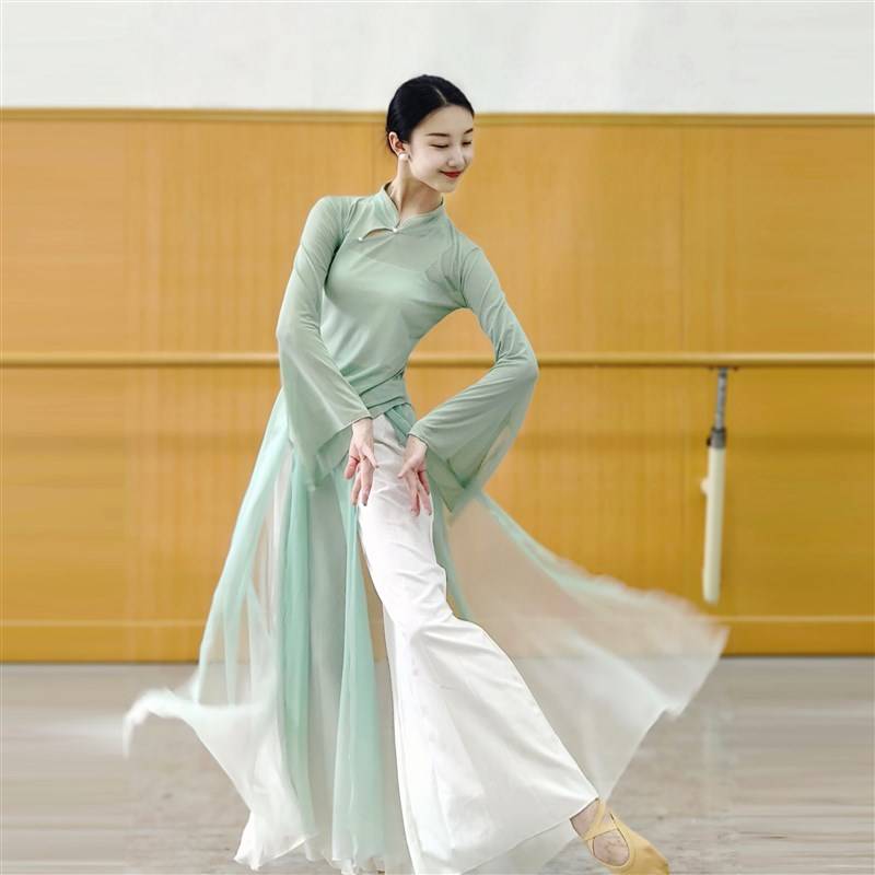 Classical dance yarn clothing, elegant, fairy pance, Chinese dance chiffon training, performance clothing skirt pants art test