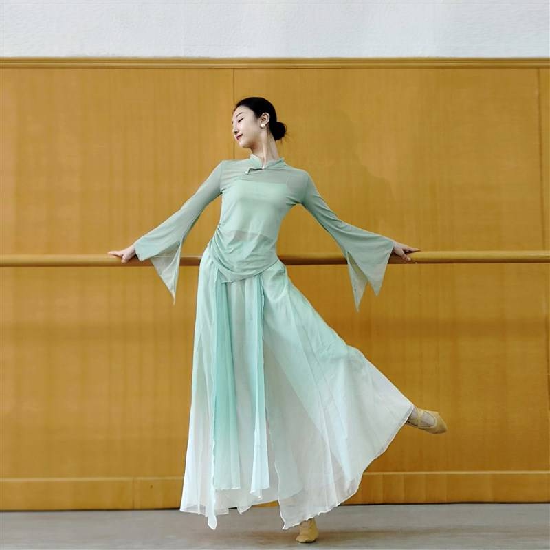 Classical dance yarn clothing, elegant, fairy pance, Chinese dance chiffon training, performance clothing skirt pants art test
