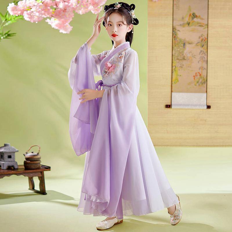 Girls Hanfu Children's Water Sleeve Guzheng Performance Service Services Girls' Great Children's Classical Dance Performance Improved Purple Purple