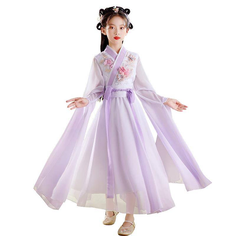 Girls Hanfu Children's Water Sleeve Guzheng Performance Service Services Girls' Great Children's Classical Dance Performance Improved Purple Purple