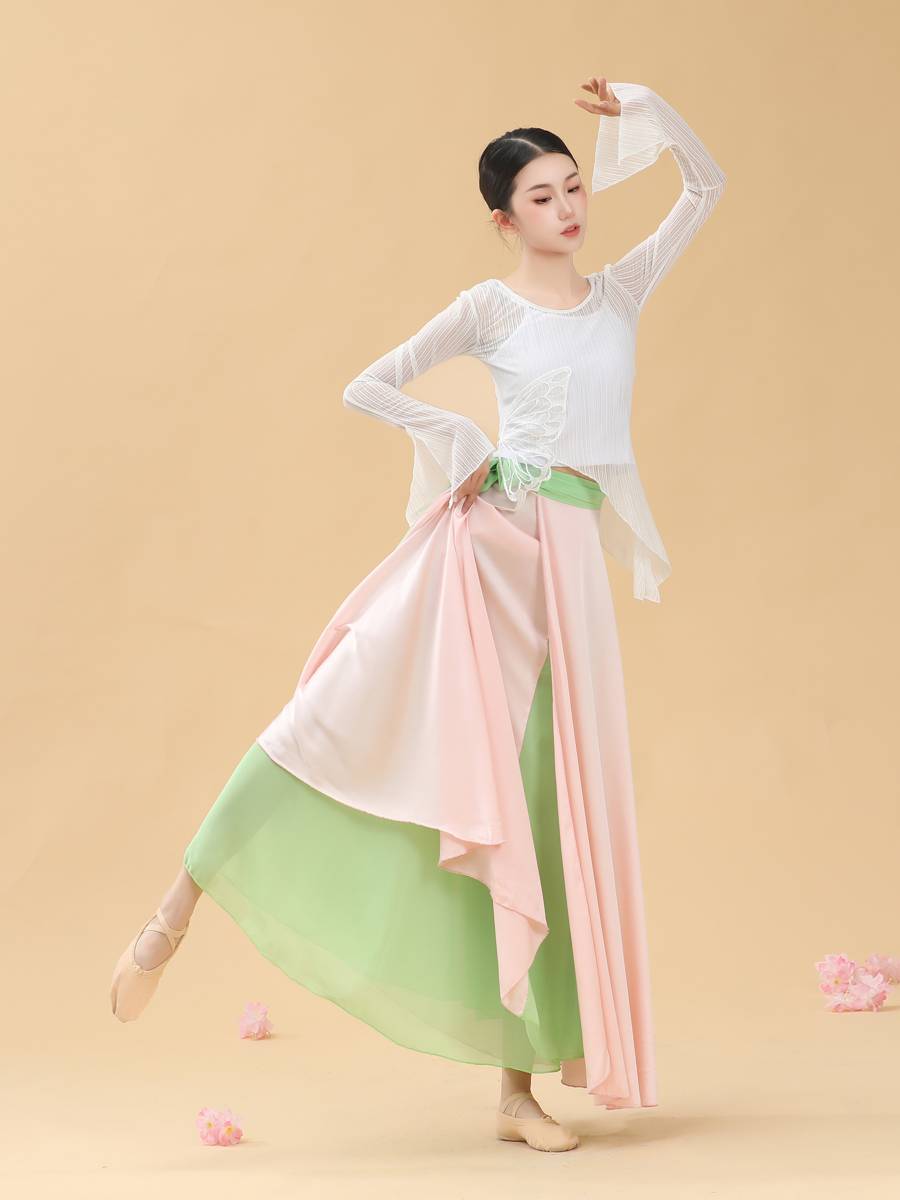 The new classical dance body rhyme gauze butterfly art test short top, spring and summer slimming light flared sleeve training uniform