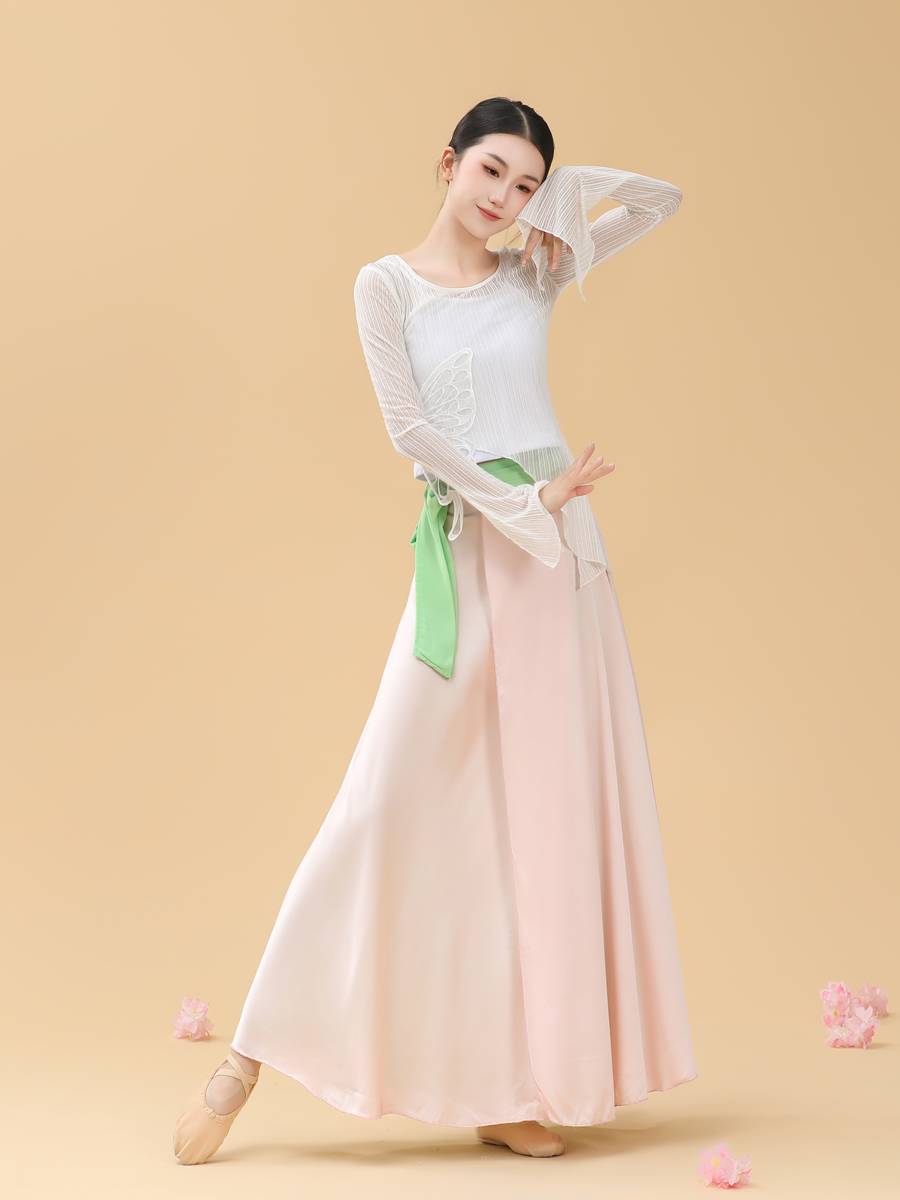 The new classical dance body rhyme gauze butterfly art test short top, spring and summer slimming light flared sleeve training uniform