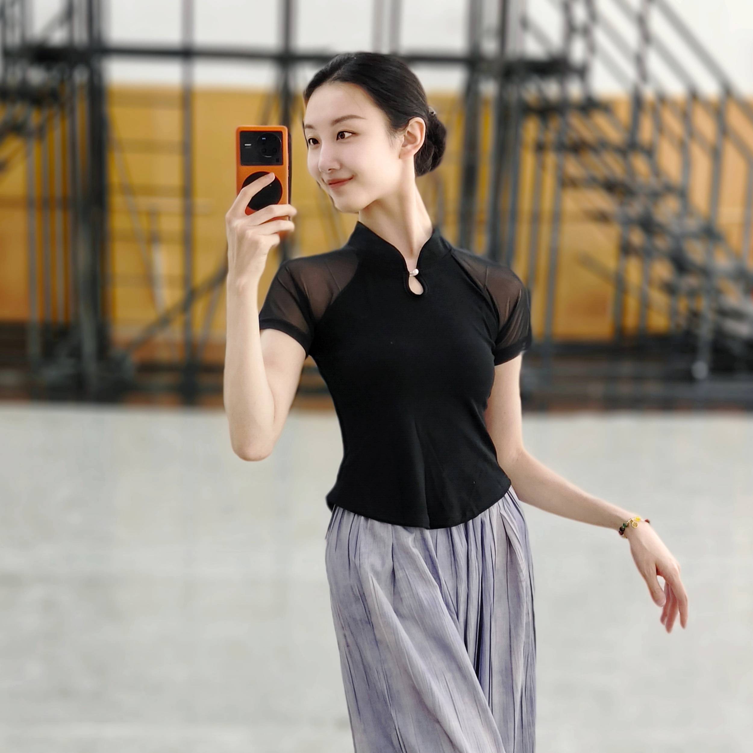 Short -sleeved Classical Dance Lingya Clothing Dance Dance Services Chinese National Dance Practice Gunname Chinese Ancient Wind Cheongsam Top