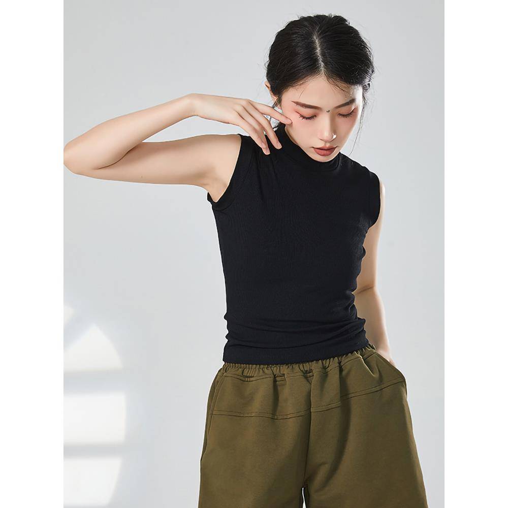 Classical Dance Summer Summer Sipid sleeveless vest dance clothes Practice fitting suit shows thin black shirt female