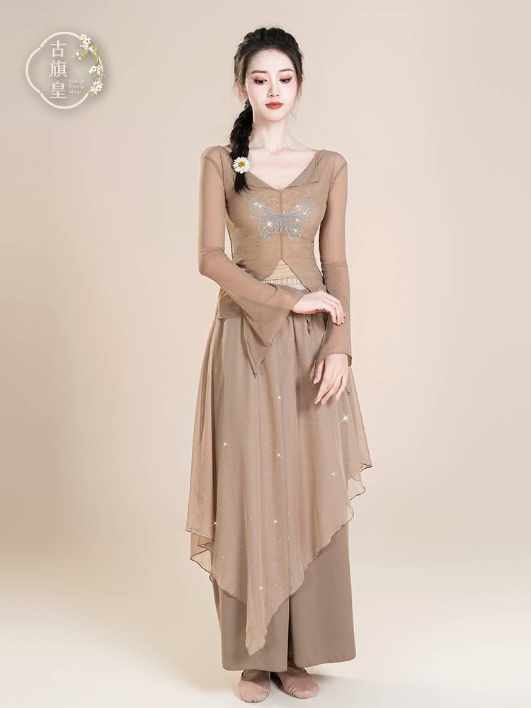 Ancient Banner Emperor Classical Dance Hot Drilling Rhymes Chinese Dance Server Modern Dance Practice Dress Cloding Set