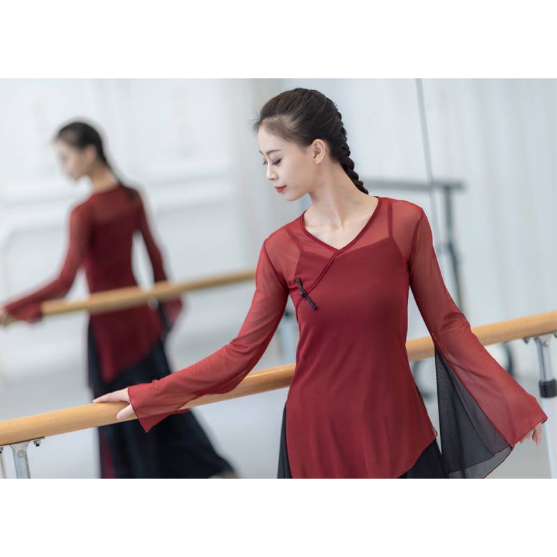 Classical dance yarn clothing horn sleeve practice service T national dance -shaped body set meets spring drama performances to serve Han Tang China