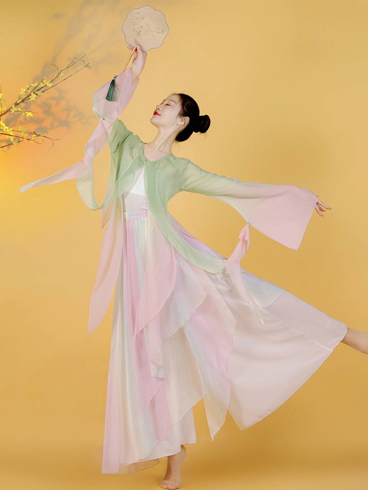 Chinese style classical dance clothing women's rhyme, elegant gradient narcissus gauze Chinese dance exercises performance clothing performance clothing