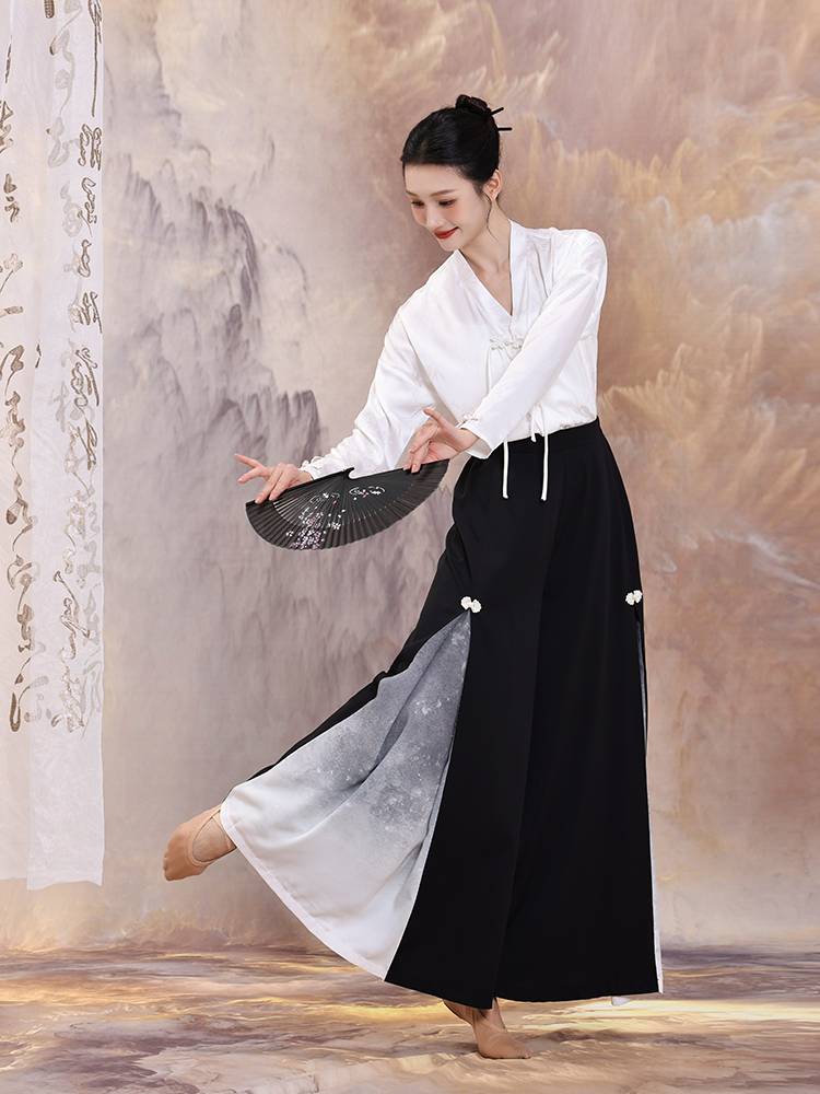 Xuangong Classical Dance Clothing Long Sleeve New Chinese White V -neck top Chinese style dance service performance service