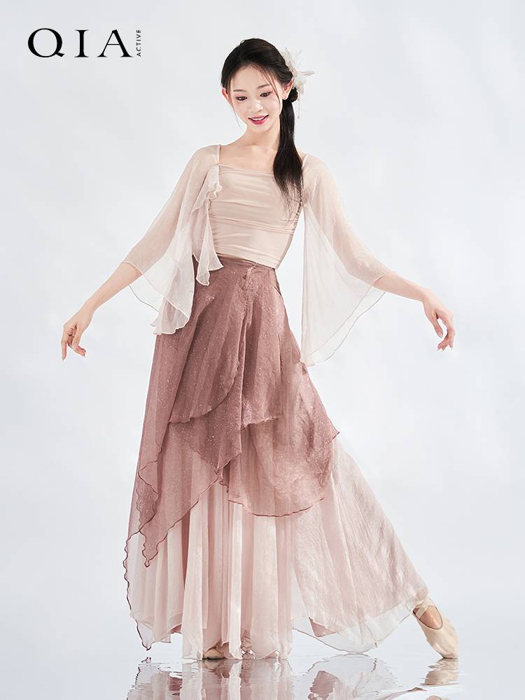 Qia Classical Dance Clothing Summer Fairy Fluttering Chinese Dance Hard Fun Sleeve Body Rhymes Loose Skirt Performance Services