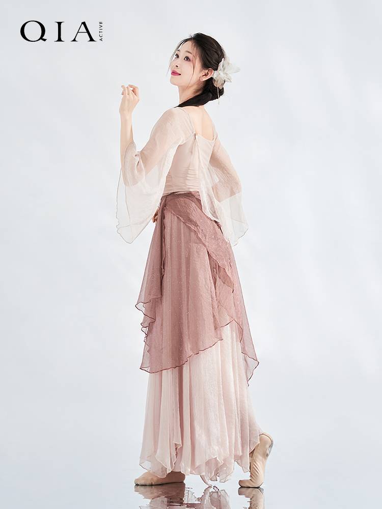 Qia Classical Dance Clothing Summer Fairy Fluttering Chinese Dance Hard Fun Sleeve Body Rhymes Loose Skirt Performance Services