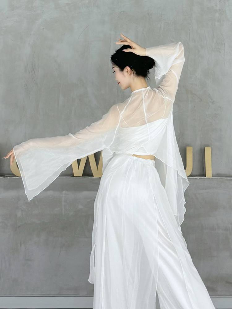 Classical dance yarn long cut -top top horn sleeve dance clothing elegant fairy cardigan modern jazz dance clothing