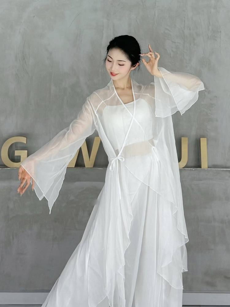 Classical dance yarn long cut -top top horn sleeve dance clothing elegant fairy cardigan modern jazz dance clothing