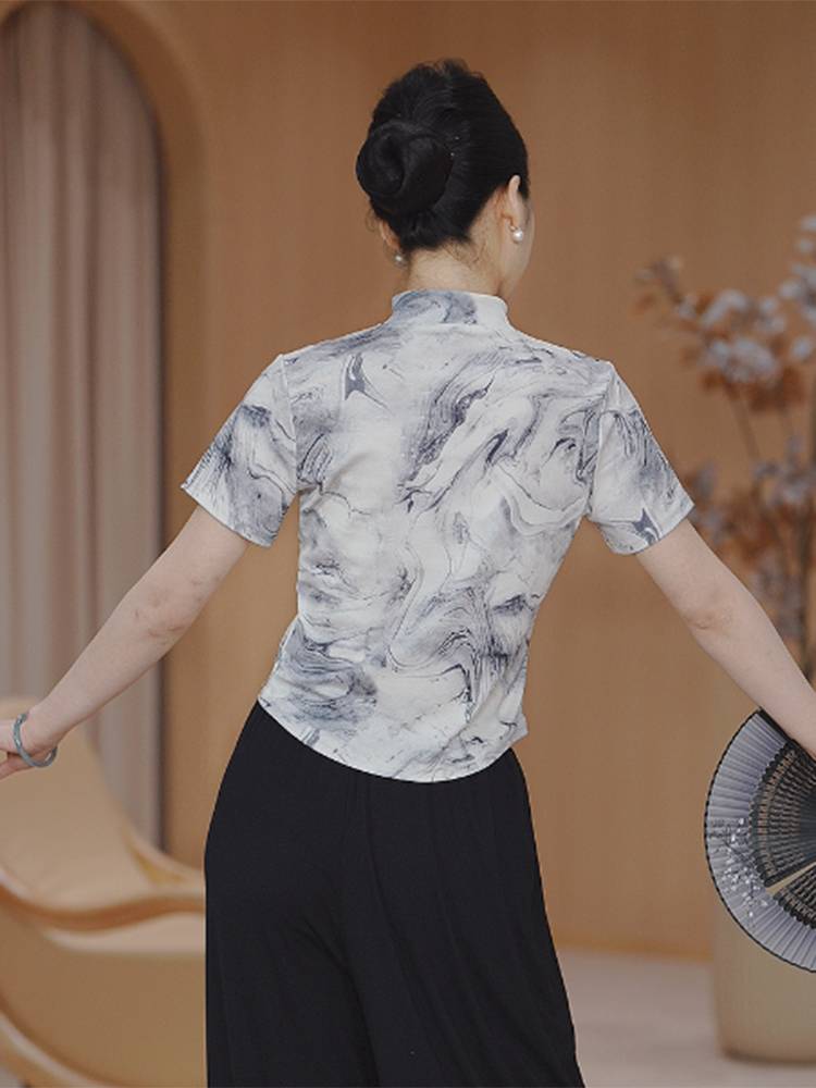 Modern dance service female practice short -sleeved black top female adult Xia thin new Chinese classical daily dance