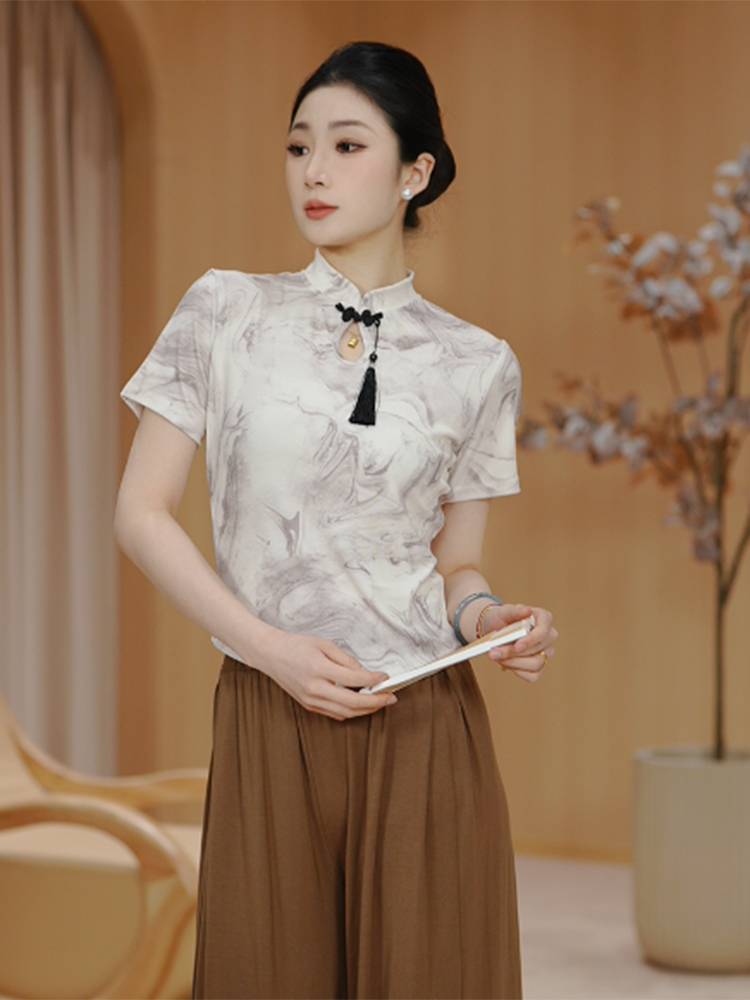 Modern dance service female practice short -sleeved black top female adult Xia thin new Chinese classical daily dance